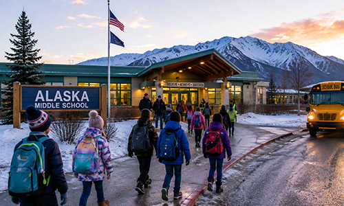Alaska Kids Walking To School